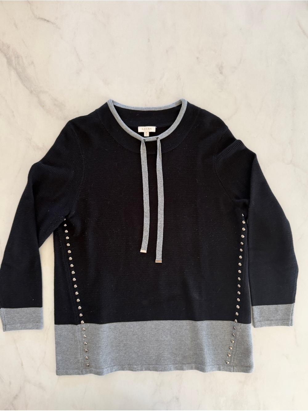 Black and Gray Stud-Trim Knit Sweater
